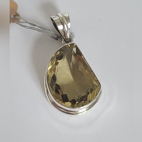 Vintage Boho Sterling Silver Huge Large Chunky Yellow Citrine Crystal Pendant - Picture 5 of 12